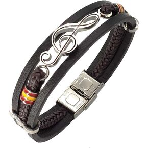 Men's Braided Leather Bracelet Bangle Cuff Music Note Treble Clef Wristband Valentines Punk Gift for Him in Saudi Arabia