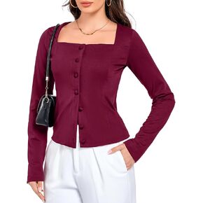 Women's Square Neck Casual Blazers Long Sleeve Button Up Suit Jackets Work Business Outfits Fitted Blazer in Saudi Arabia