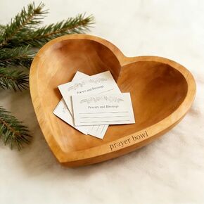 Prayer Bowl with 12 Cards, Heart Prayer Bowl Wooden, Christian Gifts for Women Men, Wood Prayer Dough Bowl, Heart Shaped Decor Bowl, Mothers Day Gifts Birthday Retirement Religious Gift for Mom Dad in Saudi Arabia