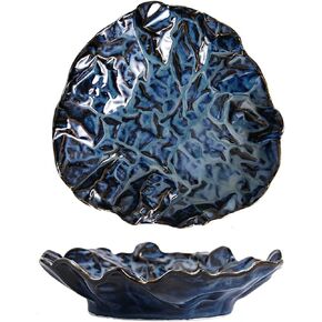 8.8" Medium-sized Ceramic Decorative Bowl 1 Piece - Hand-Kneaded Rustic Unique Kiln Transformed Serving Dish for Fruit, Salad, Jewelry, or Zen Home Decor (Reactive Glaze Blue) in Saudi Arabia