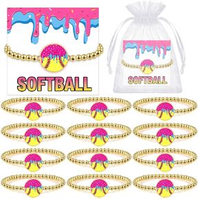 12 Sets Softball/baseball Bracelets Ice Cream Drip Sport Bracelets with Cards Inspirational Appreciation Gifts for Team Women(Softball) in Saudi Arabia
