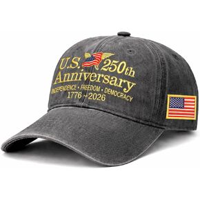USA Hat - Embroidered United States 250th Anniversary Baseball Cap with Eagle - Patriotic US 250 Gifts for Men & Women - Adjustable Independence Day Hat Black in Saudi Arabia
