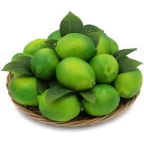 13Pcs Fake Lemons Lime Lifelike Plastic Lemon Decorations Artificial Limes with 8 Lime Leaves Fake Green Lemon Faux Fruit for Home Kitchen Table Bowls Vase Fillers Photography Prop(Green) in Kuwait