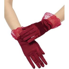 Women's Short Satin Wedding Gloves Lace Gloves with Ruffle for Tea Party Banquet 1920s Flapper Costume in Saudi Arabia