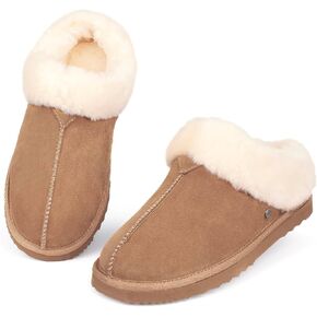 Women‘s Real Wool Slippers in Genuine Leather with Anti-Slip Rubber Sole, Warm Indoor Outdoor Shoes with Memory Foam - Cozy Slip-On for Women in Soft Wool in Saudi Arabia