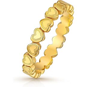14K Gold Plated Ring for Women Stainless steel Gold Heart Ring Classic Stackable Promise Ring/Wedding Ring/Eternal Ring Waterproof Rings Statement Minimalist, An Ideal Choice for Everyday Wear and As a Gift. Size 5-9 in Kuwait