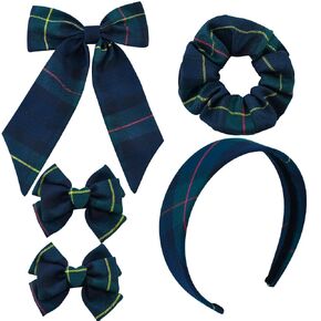 5Pcs School Uniform Hair Accessories Set for Girls, Plaid Headband, Plaid Scrunchie, Long Tail Hair Bow, Alligator Clip Bows Back to School Hair Accessories for Toddler Girl (Green Navy Red Yellow) in Saudi Arabia