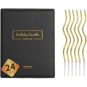 24-Count Gold Spiral Long Thin Metallic Birthday Candles, Cake Candles, Birthday Parties, Wedding Decorations, Party Candles in Saudi Arabia