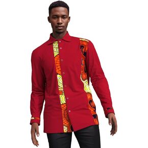 Xiaohuagua Men's Dashiki Shirt African Tribal Graphic Patchwork Design Regular Fit Long Sleeve Button Down Shirts in Saudi Arabia