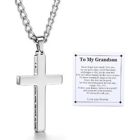 Cross Necklace for Mens Teens 316L Stainless Steel 3mm Cuban Link Chain Cross Pendant Necklaces Inspirational Christian Religious Jewelry Gifts 18/20/22inch Silver in Saudi Arabia