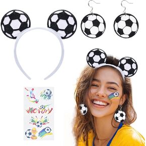 Soccer Headband Party Accessories Set for Adults – Soccer Ball Headband with Matching Earrings and Tattoo Stickers for Sports Party, Birthday, Game Day, and Team Celebrations in Saudi Arabia