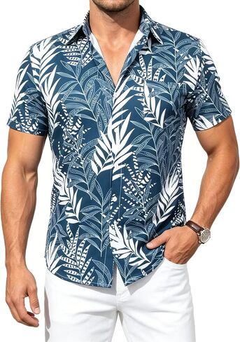 VahRuta Men's Hawaiian Shirt Short Sleeve Button Down Tropical Print Casual Summer Beach Vacation Cruise Shirts in Saudi Arabia