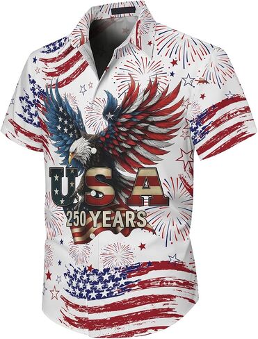 250 Anniversary USA Hawaiian Shirt, 250 Years of Freedom 1776-2026 Eagle Button Up Shirts for Men, America Anniversary Shirt in Kuwait
