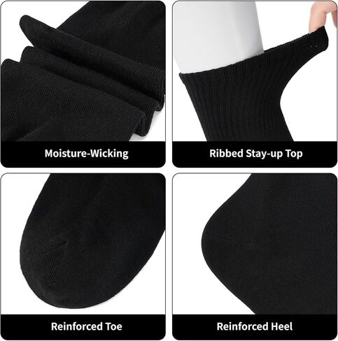 Mens Crew Athletic Socks for Men Lightweight 8 Pack Black Size 8-13 | Quick-Dry,Comfy,Ribbed Cuff,Sports,Casual,Active,Sports,Casual,Gym in Saudi Arabia