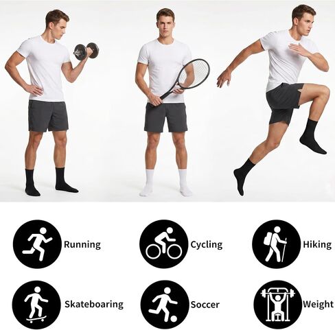 Mens Crew Athletic Socks for Men Lightweight 8 Pack Black Size 8-13 | Quick-Dry,Comfy,Ribbed Cuff,Sports,Casual,Active,Sports,Casual,Gym in Saudi Arabia