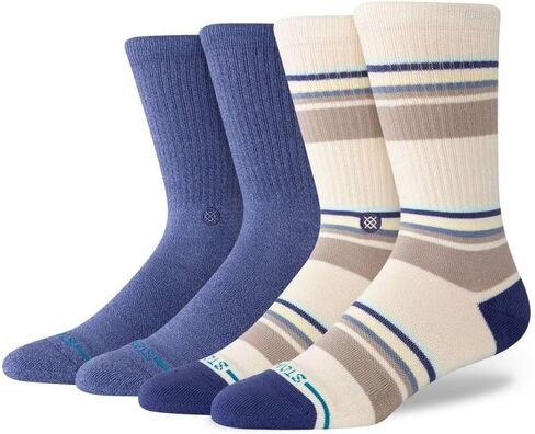 Stance Simpler Times Casual Crew Socks, 2-Pack, Heather Light Blue/Cream, Light Brown, Large (9-12), A556A25SIM in Kuwait
