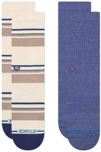 Stance Simpler Times Casual Crew Socks, 2-Pack, Heather Light Blue/Cream, Light Brown, Large (9-12), A556A25SIM in Kuwait