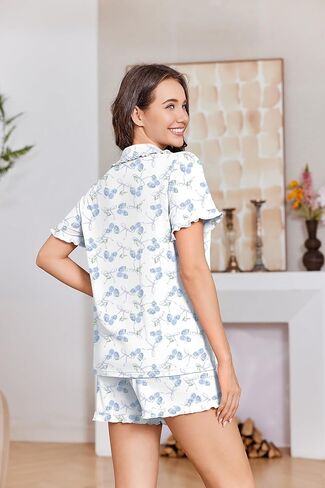 Ekouaer Pajamas for Women Sets Cute Pjs Button Down 2 Piece Short Sleeve Ruffle Lounge Set Sleepwear in Kuwait