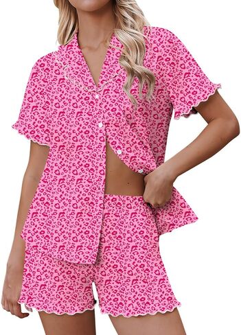 Ekouaer Pajamas for Women Sets Cute Pjs Button Down 2 Piece Short Sleeve Ruffle Lounge Set Sleepwear in Kuwait