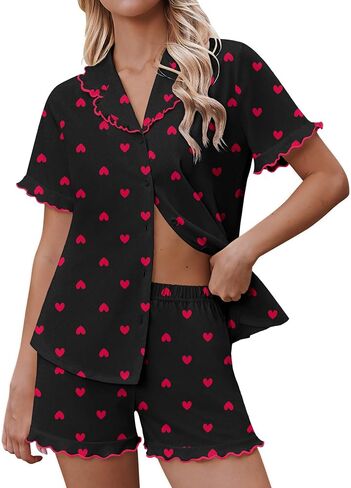 Ekouaer Pajamas for Women Sets Cute Pjs Button Down 2 Piece Short Sleeve Ruffle Lounge Set Sleepwear in Kuwait