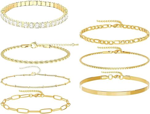 7 Pcs Ankle Bracelets for Women, Waterproof Thin Trendy Simple Stackable Women's Anklets Fashion Accessories, Suitable for Summer Beach Bikini Vacation Dainty Gold Bracelets for Womens in Saudi Arabia