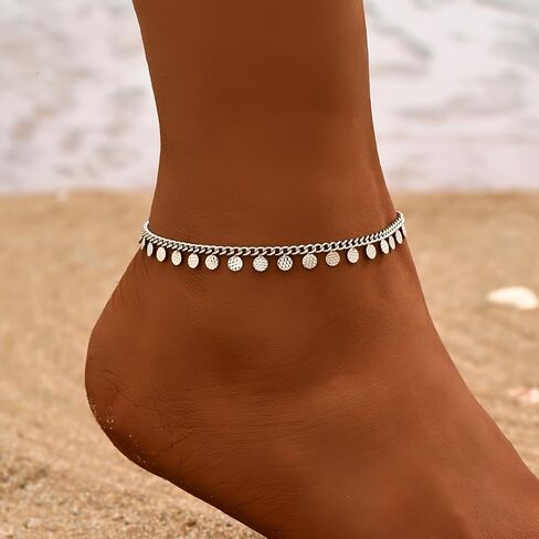 Women's Vintage Anklet Chain, Dainty Minimalist Circular Pendant Ankle Bracelet for Everyday Wear, Beach & Formal Events, Year-Round Elegant Jewelry Accessory in Kuwait