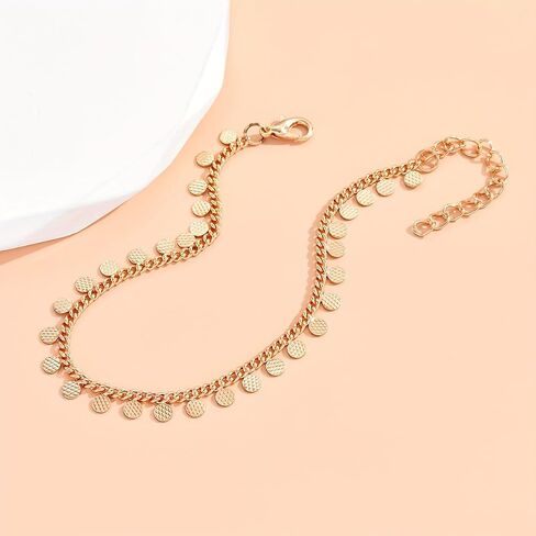 Women's Vintage Anklet Chain, Dainty Minimalist Circular Pendant Ankle Bracelet for Everyday Wear, Beach & Formal Events, Year-Round Elegant Jewelry Accessory in Kuwait