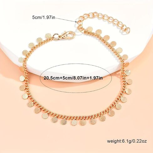 Women's Vintage Anklet Chain, Dainty Minimalist Circular Pendant Ankle Bracelet for Everyday Wear, Beach & Formal Events, Year-Round Elegant Jewelry Accessory in Kuwait