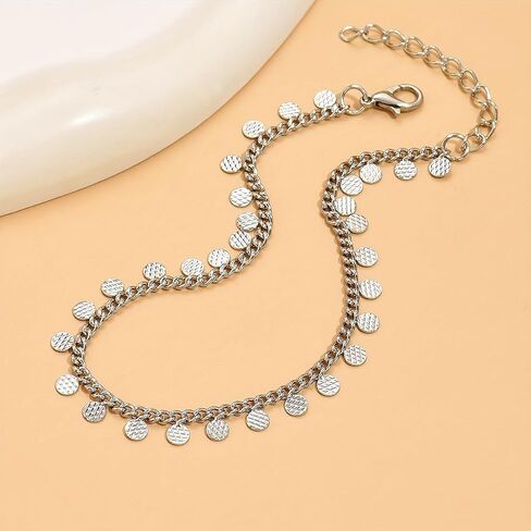 Women's Vintage Anklet Chain, Dainty Minimalist Circular Pendant Ankle Bracelet for Everyday Wear, Beach & Formal Events, Year-Round Elegant Jewelry Accessory in Kuwait