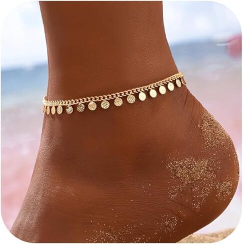 Women's Vintage Anklet Chain, Dainty Minimalist Circular Pendant Ankle Bracelet for Everyday Wear, Beach & Formal Events, Year-Round Elegant Jewelry Accessory in Kuwait