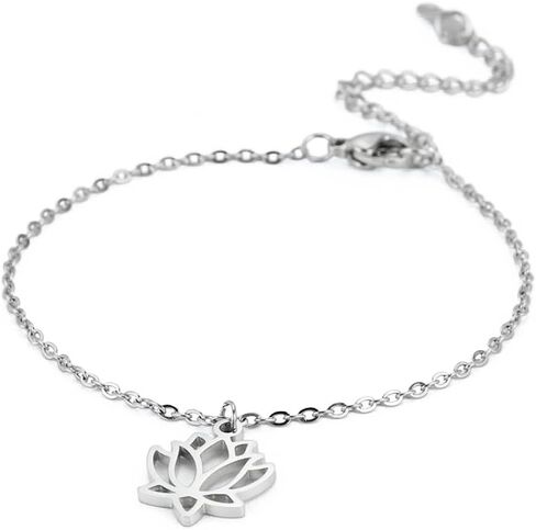 TEAMER زهرة اللوتس خلخال سوار الفولاذ المقاوم للصدأ قابل للتعديل القدم القلب لوتس خلخال سوار الشاطئ مجوهرات للنساء in Kuwait