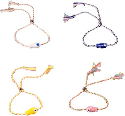 4 Pcs Handmade Fish Bracelet Anklet Woven Colorful Hawaiian Summer Beach Beachy Surfer Adjustable Bracelet for Women Men in Kuwait