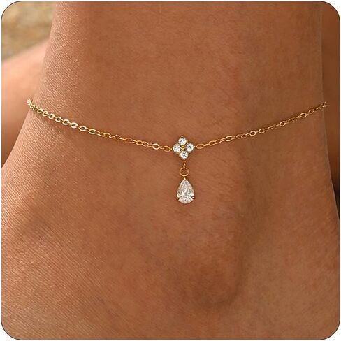 Gold Anklets for Women 18K Gold Plated CZ Ankle Bracelet Dainty Bar Tennis Ankle Trendy Summer Waterproof Beach Foot Chain Jewelry in Saudi Arabia