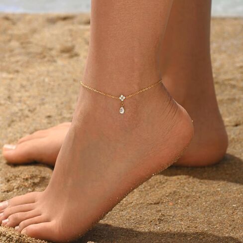 Gold Anklets for Women 18K Gold Plated CZ Ankle Bracelet Dainty Bar Tennis Ankle Trendy Summer Waterproof Beach Foot Chain Jewelry in Saudi Arabia