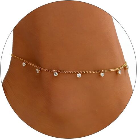 Gold Anklets for Women 18K Gold Plated CZ Ankle Bracelet Dainty Bar Tennis Ankle Trendy Summer Waterproof Beach Foot Chain Jewelry in Saudi Arabia
