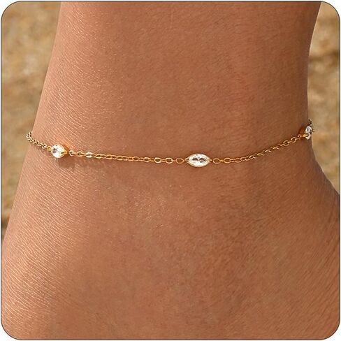 Gold Anklets for Women 18K Gold Plated CZ Ankle Bracelet Dainty Bar Tennis Ankle Trendy Summer Waterproof Beach Foot Chain Jewelry in Saudi Arabia