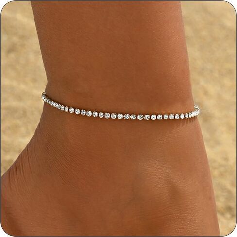 Gold Anklets for Women 18K Gold Plated CZ Ankle Bracelet Dainty Bar Tennis Ankle Trendy Summer Waterproof Beach Foot Chain Jewelry in Saudi Arabia