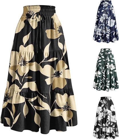 bmkBWO Maxi Skirts for Women Plus Size,Floral Boho High Waist Midi Skirts Tiered Ruffle Flowy Summer Skirt with Pockets in Saudi Arabia