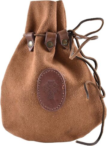 Battle-Merchant Medieval Drawstring Leather Pouch With Celtic Cross in Saudi Arabia