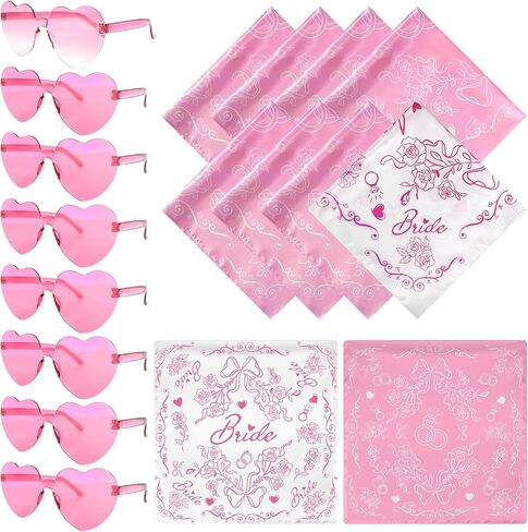8 Set Bride Party Gifts Set 27.5"x 27.5" Blue Floral Bridal Head Wraps Bandana Heart Sunglasses for Women Wedding Favors in Saudi Arabia