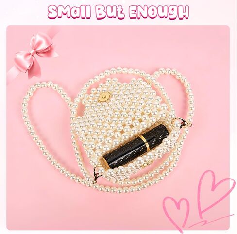 Girls Toddler Pearl Purse - Kids Pearl Bow Bag, Mini Bowknot Purse, Little Princess Beaded Clutch, Cute Crossbody Purses Handbag With Pearl Handle for Women Teen Wedding Party Favors and Baby Gifts in Kuwait