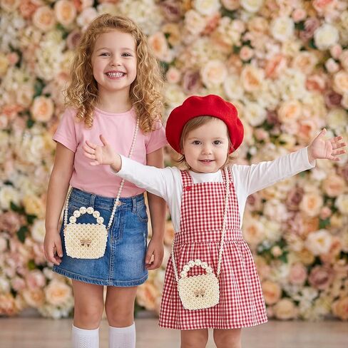 Girls Toddler Pearl Purse - Kids Pearl Bow Bag, Mini Bowknot Purse, Little Princess Beaded Clutch, Cute Crossbody Purses Handbag With Pearl Handle for Women Teen Wedding Party Favors and Baby Gifts in Kuwait