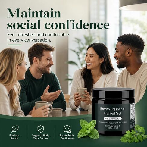 Anti-Bad Breath Herbal Gel Supplement, Internal Deodorant Supplement with Freshening Formula Green Tea, Lemon Balm, Parsley, Peppermint Oil Odor Control from The Inside 150g in Saudi Arabia