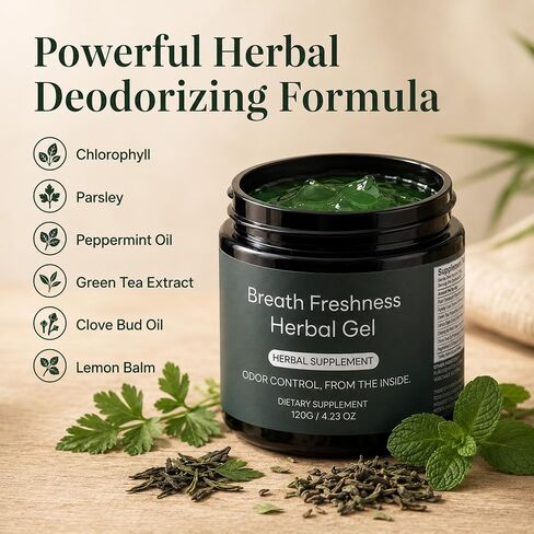 Anti-Bad Breath Herbal Gel Supplement, Internal Deodorant Supplement with Freshening Formula Green Tea, Lemon Balm, Parsley, Peppermint Oil Odor Control from The Inside 150g in Saudi Arabia