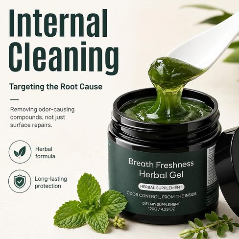 Anti-Bad Breath Herbal Gel Supplement, Internal Deodorant Supplement with Freshening Formula Green Tea, Lemon Balm, Parsley, Peppermint Oil Odor Control from The Inside 150g in Saudi Arabia
