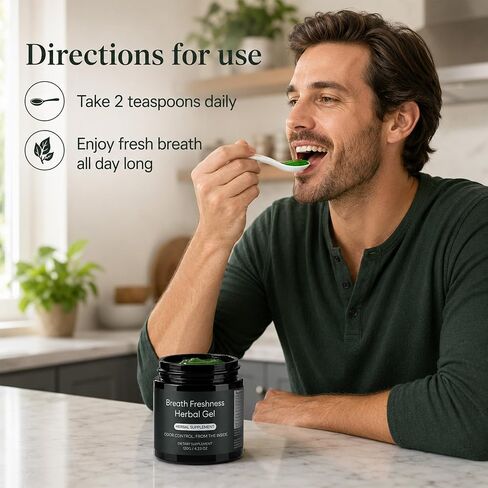 Anti-Bad Breath Herbal Gel Supplement, Internal Deodorant Supplement with Freshening Formula Green Tea, Lemon Balm, Parsley, Peppermint Oil Odor Control from The Inside 150g in Saudi Arabia