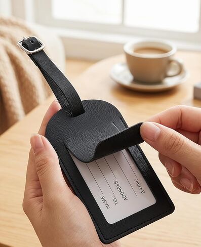 8 Pack Luggage Tags for Suitcases, Privacy Protection Leather Suitcase Tag, Baggage Tags for Air Travel, Black in Saudi Arabia
