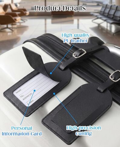 8 Pack Luggage Tags for Suitcases, Privacy Protection Leather Suitcase Tag, Baggage Tags for Air Travel, Black in Saudi Arabia