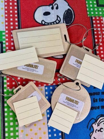 Peanuts “Cowabunga!" Wooden Bag Tag, FSC-Certified Snoopy Surfing Luggage Tag with ID Card, Official Peanuts Christmas Ornaments-Style Travel Accessory and Snoopy Gift Made in USA by LaserMach in Saudi Arabia