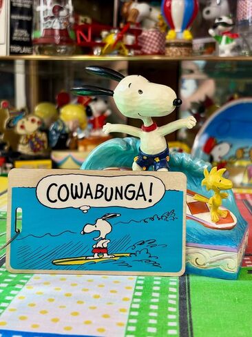 Peanuts “Cowabunga!" Wooden Bag Tag, FSC-Certified Snoopy Surfing Luggage Tag with ID Card, Official Peanuts Christmas Ornaments-Style Travel Accessory and Snoopy Gift Made in USA by LaserMach in Saudi Arabia